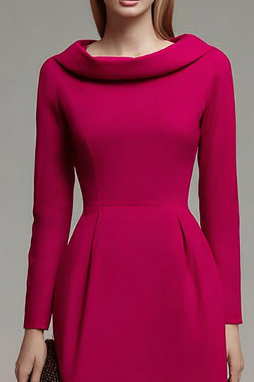 Fuchsia A-Line Long Sleeve Midi Work Dress